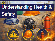 an image of health and safety hazards and protective gear and fire protection eqiupment